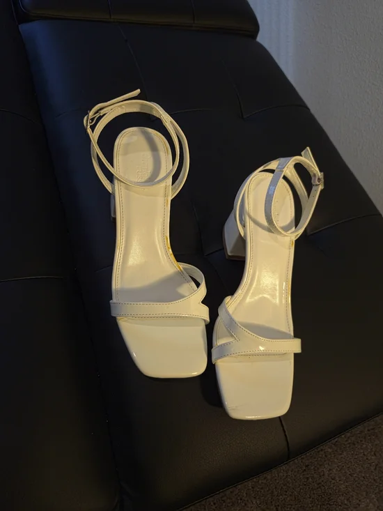 Charlotte Russe White Strappy Block Heel Sandals with Buckle - Picture 2 of 8